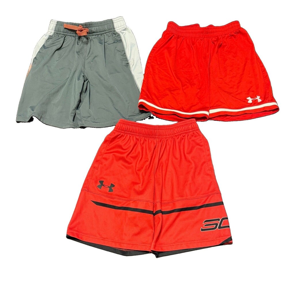 Under Armour Boys Athletic Basketball Shorts Youth Small (Lot of 3) Red, Grey